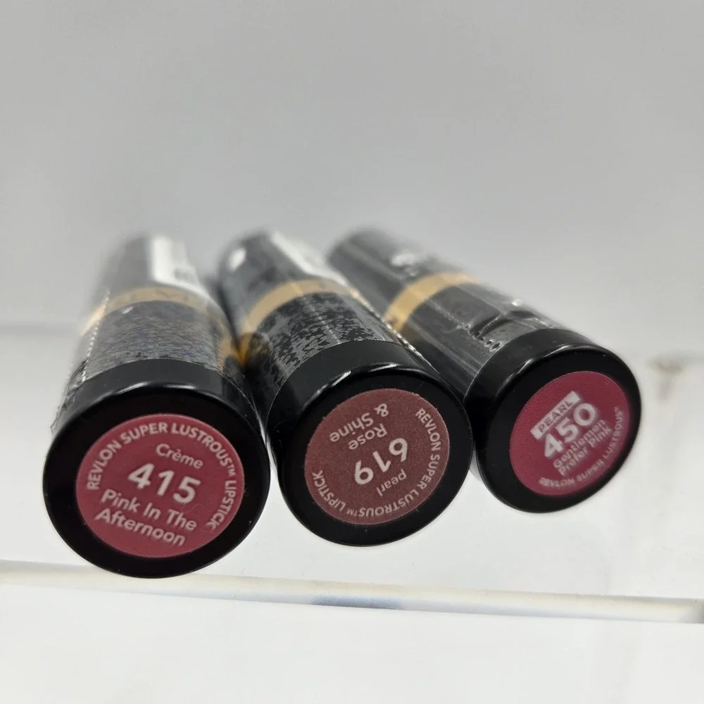 3 New Revlon 450 619 415 Super Lustrous Lipstick Creamy Formula Sealed Pink Tone